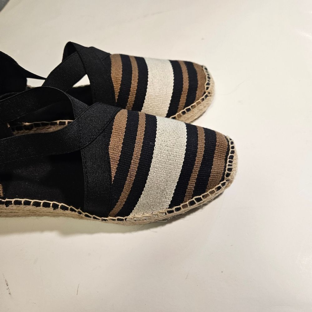 Striped Espadrille Wedge Sandals - Black, Tan & Cream - Picture 3 of 6